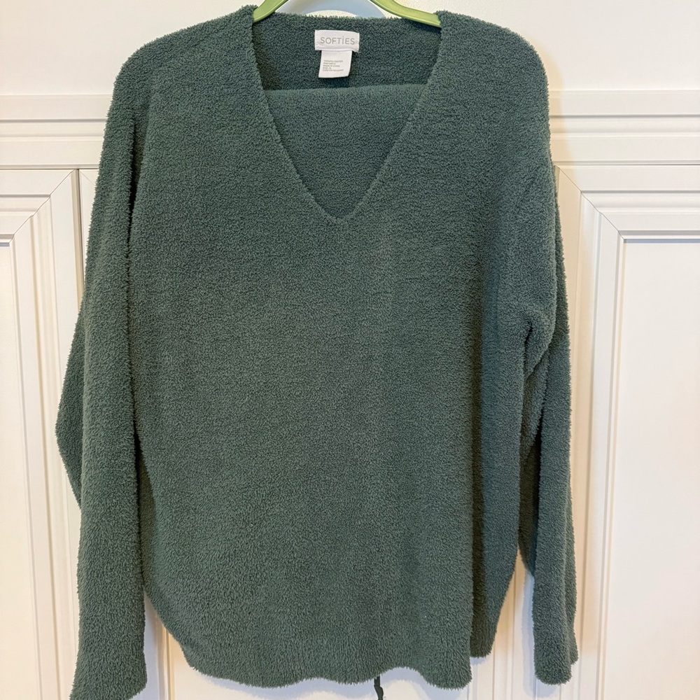 Softies Women's sage green V-Neck Sweater loungewear set